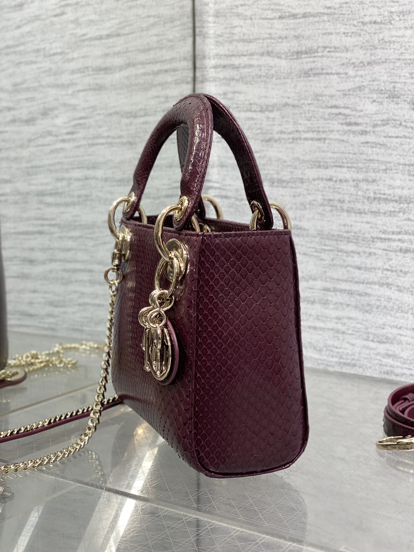 Dior Lady three-grid rare snakeskin Princess Diana bag