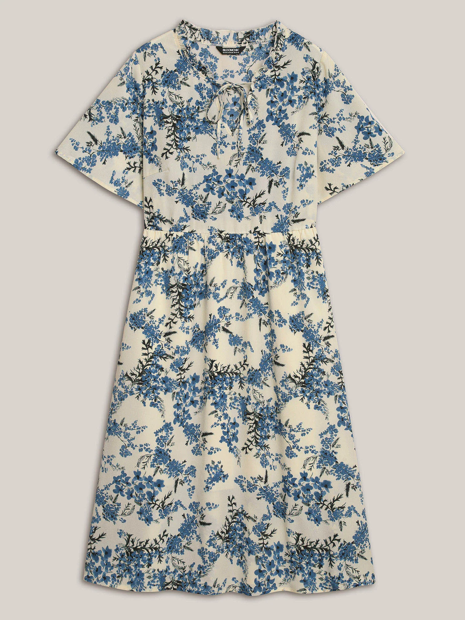 In Full Bloom Notched Collar Pockets Midi Dress