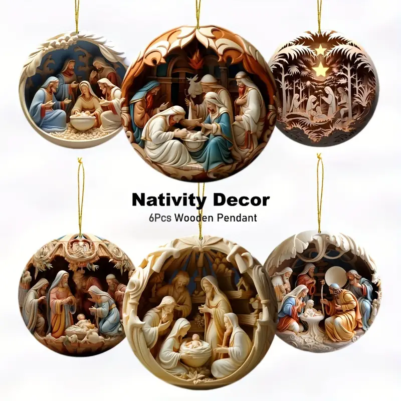 ON SALE🔥6Pcs/Set 3D Effect Double-Sided Nativity Scene Wooden Decoration -Buy 4 Sets Free Shipping