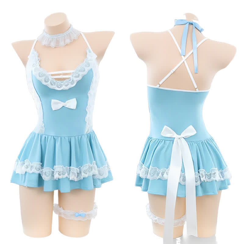Sexy Maid Lace Bow Stockings Lingerie Dress