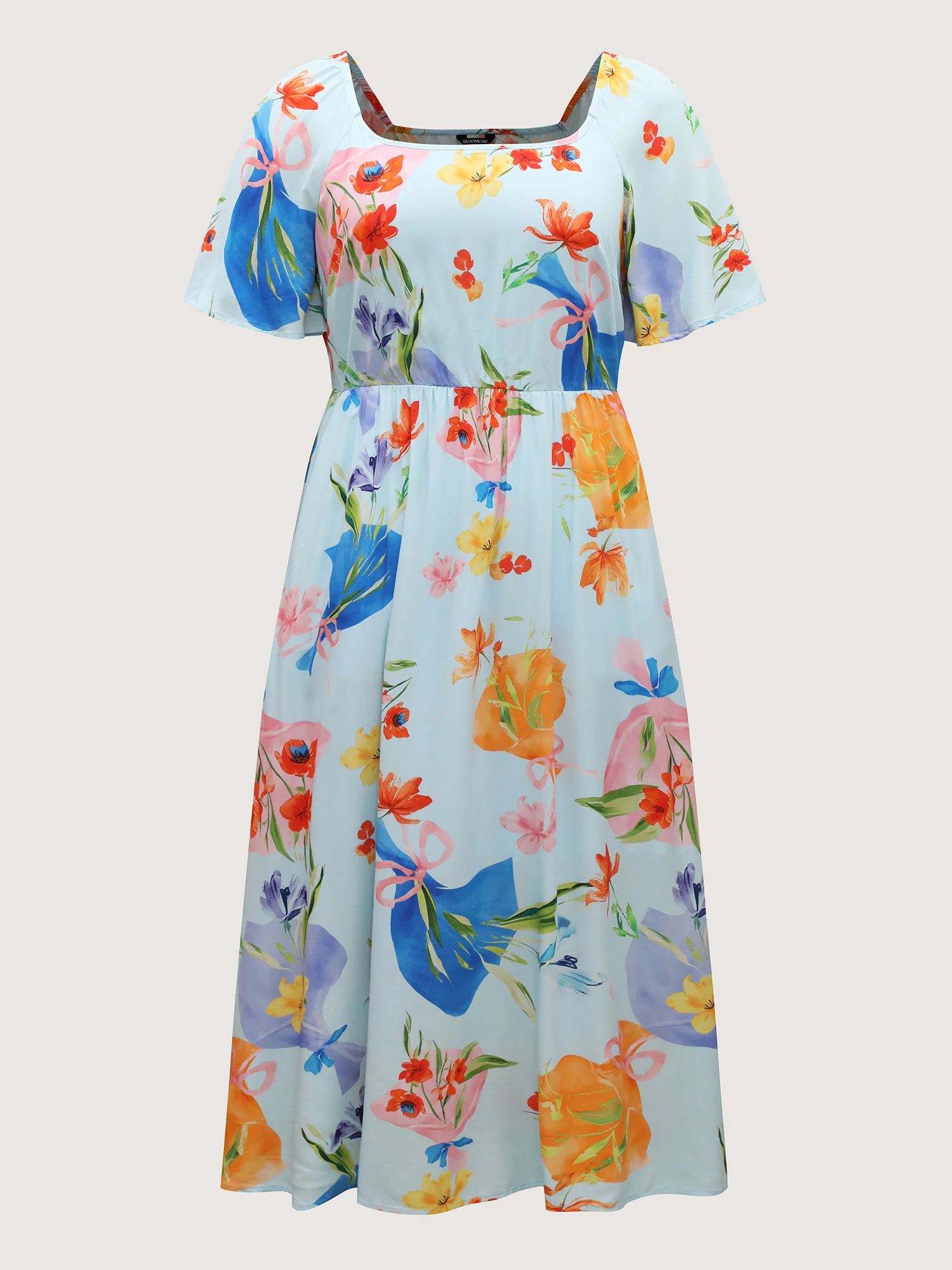 Rayon Floral Print Pockets Midi Dress