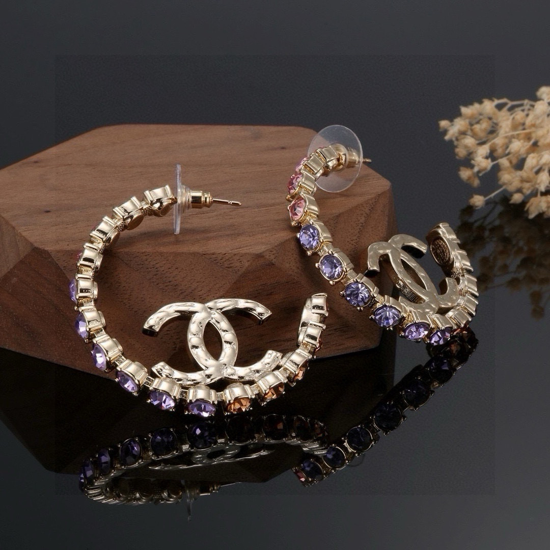 Chanel Half Circle Diamond Stud Earrings