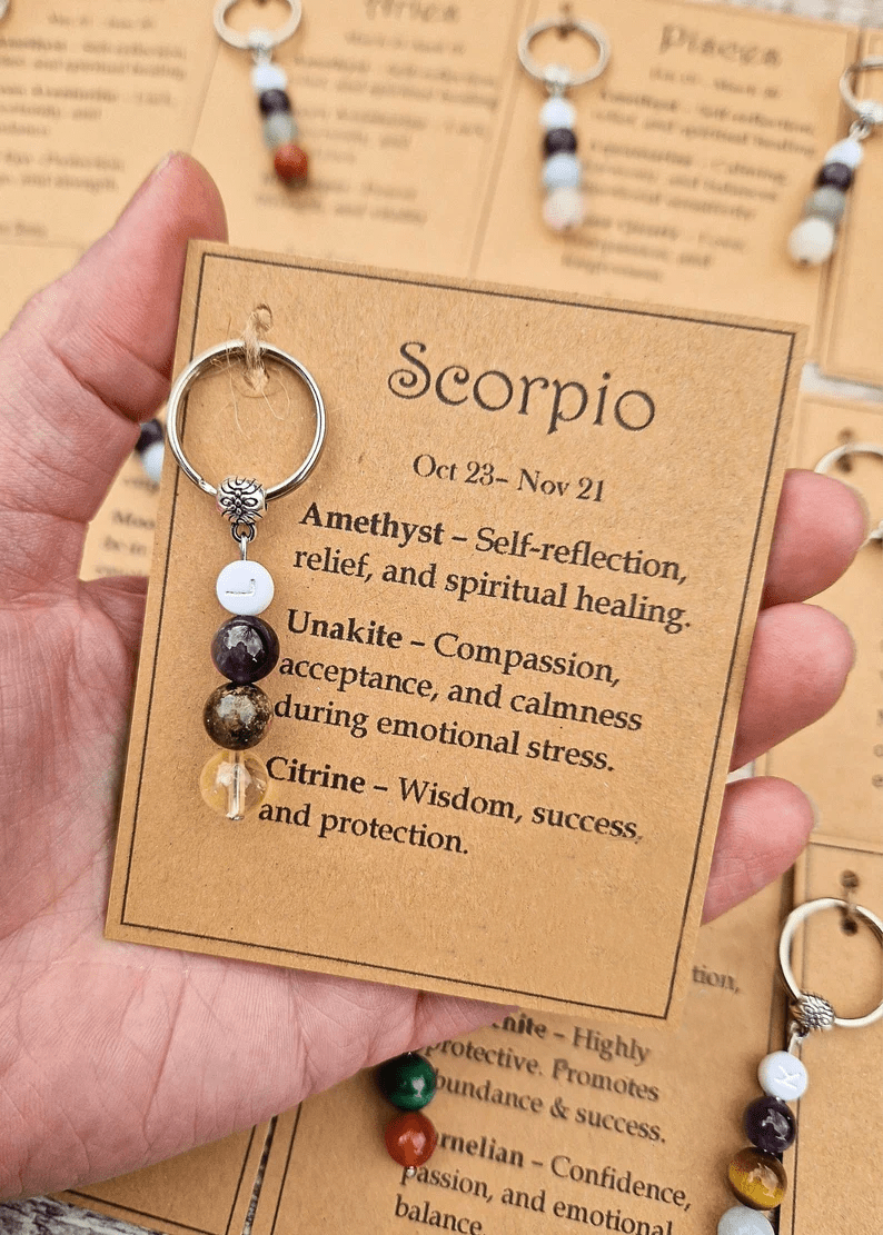Personalised zodiac crystal keyring