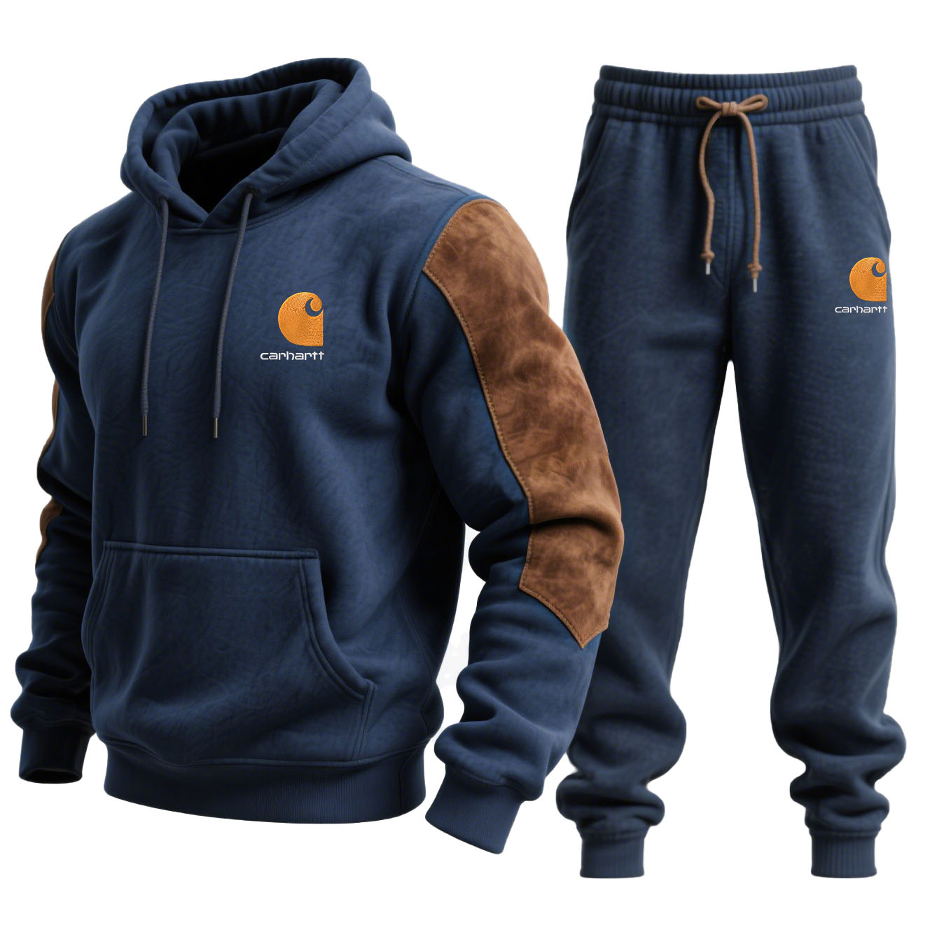 Carhartt Navy Blue Hoodie and Sweatpants Set with Brown Accents