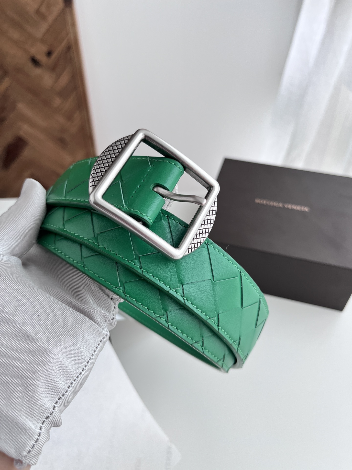 Bottega Veneta intreccio woven cowhide double-sided belt 3.5cm wide