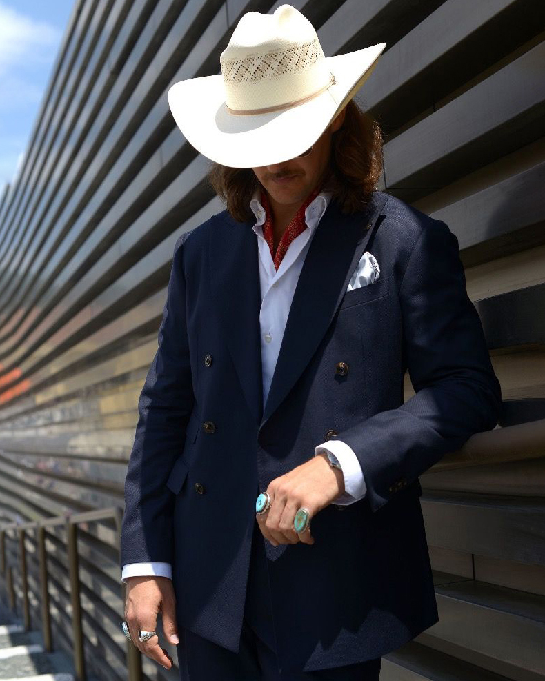 Men's casual solid color navy blue western long sleeve jacket blazer