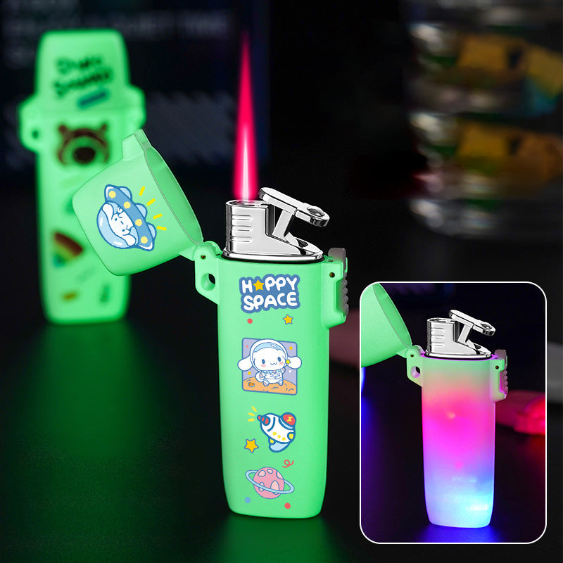 Cute Cartoon Luminous Flash Pink Flame Windproof Lighter