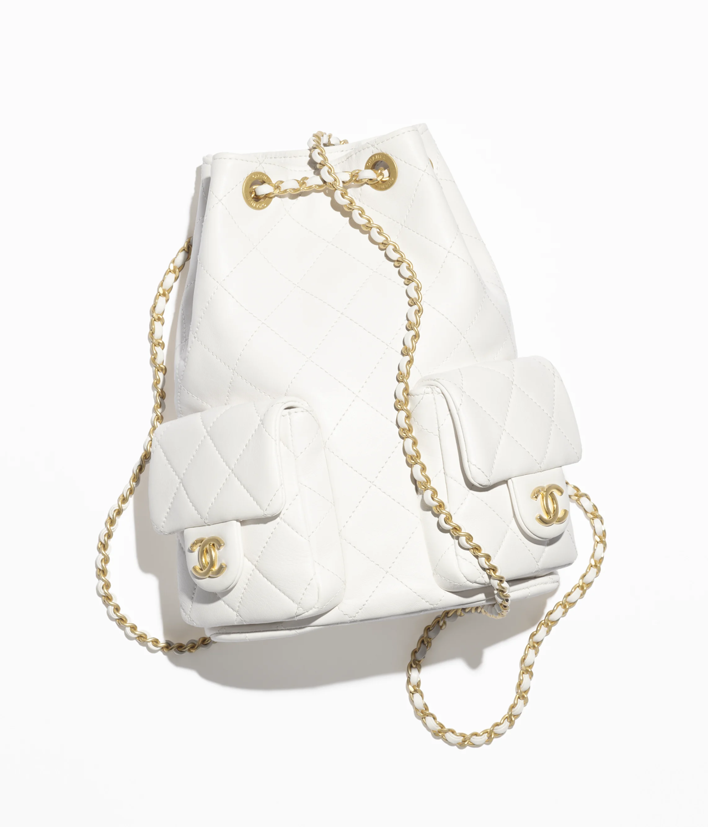 Chanel Backpack Shiny Lambskin & Gold-Tone Metal White AS5310-B18791-10601