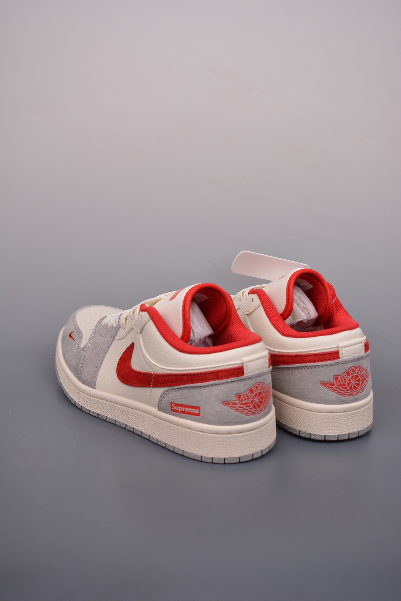 Supreme x Nike By You Air Jordan 1 Low OG Grey, Beige, White and Red SJ9950-024