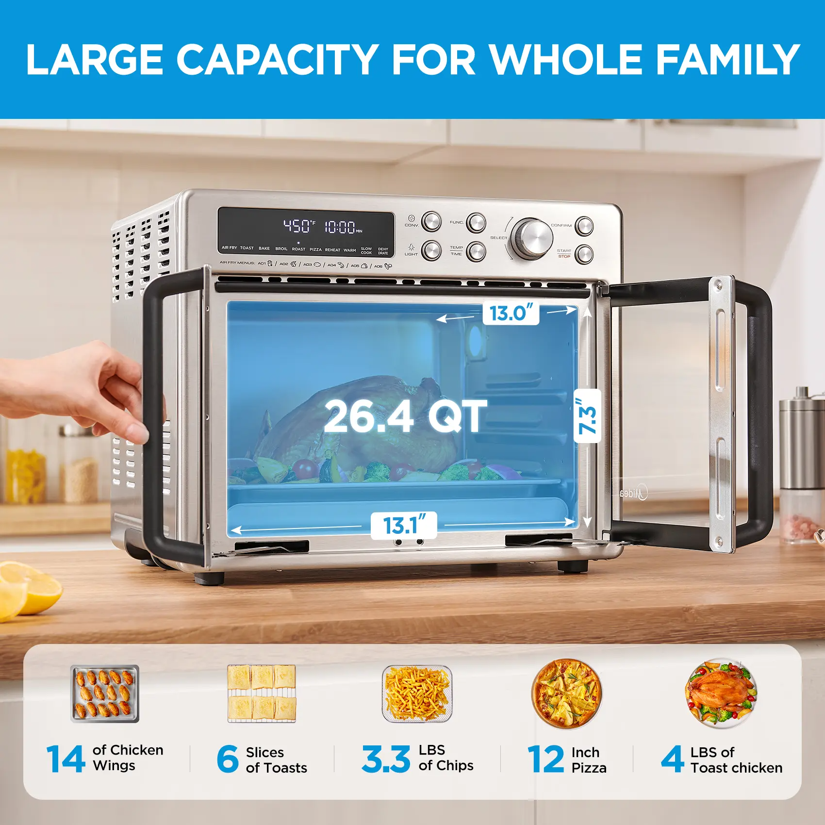 [2026 Kitchen Hack]  French Door Air Fryer Toaster Oven Combo 26.4 QT, Extra Large Countertop Air Fryer Oven 10-in-1 Combo 25% Faster Cooking & 90% Less Oil, Elegant Design Convection Fan, Gift of the Season