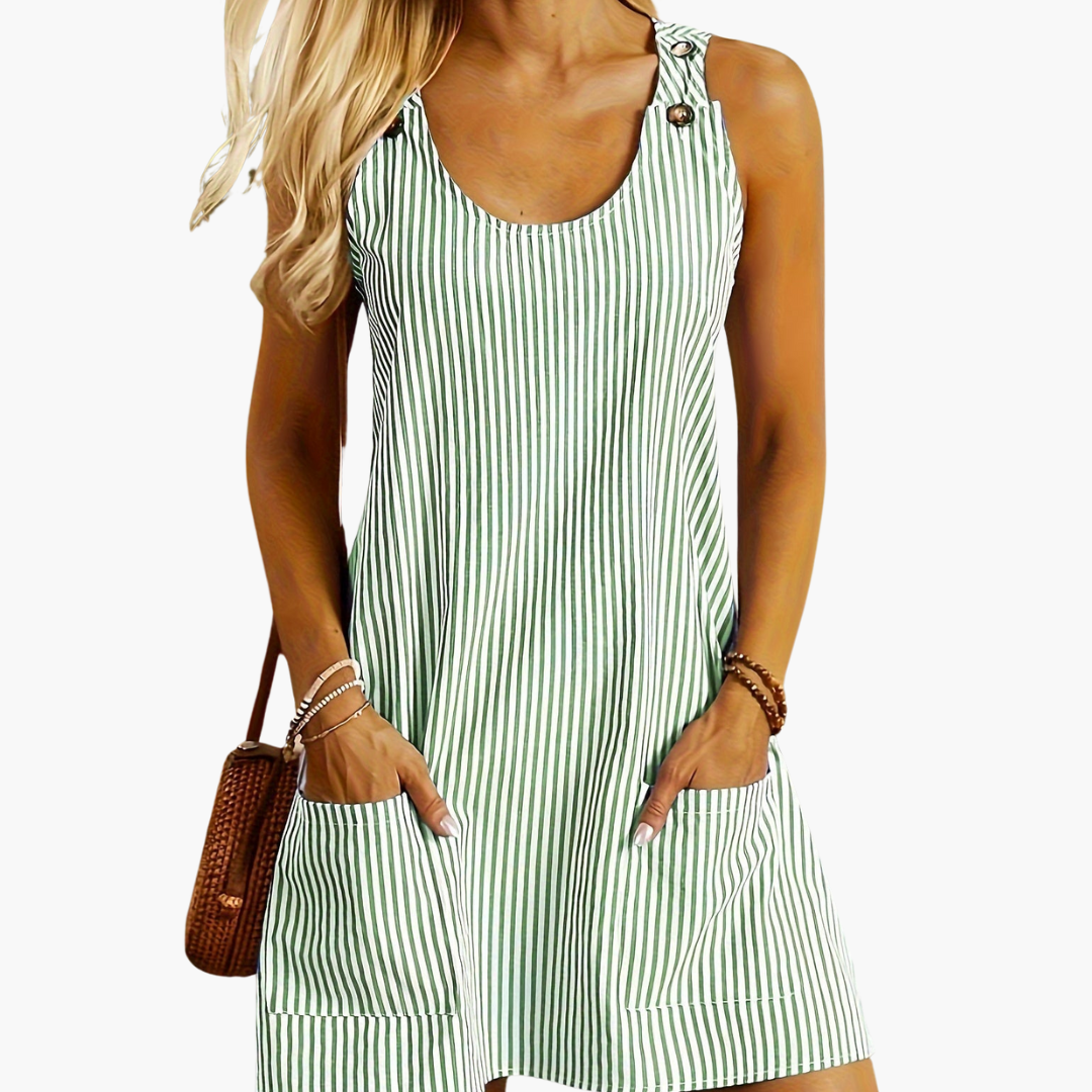 Sleeveless Striped Pocket Dress