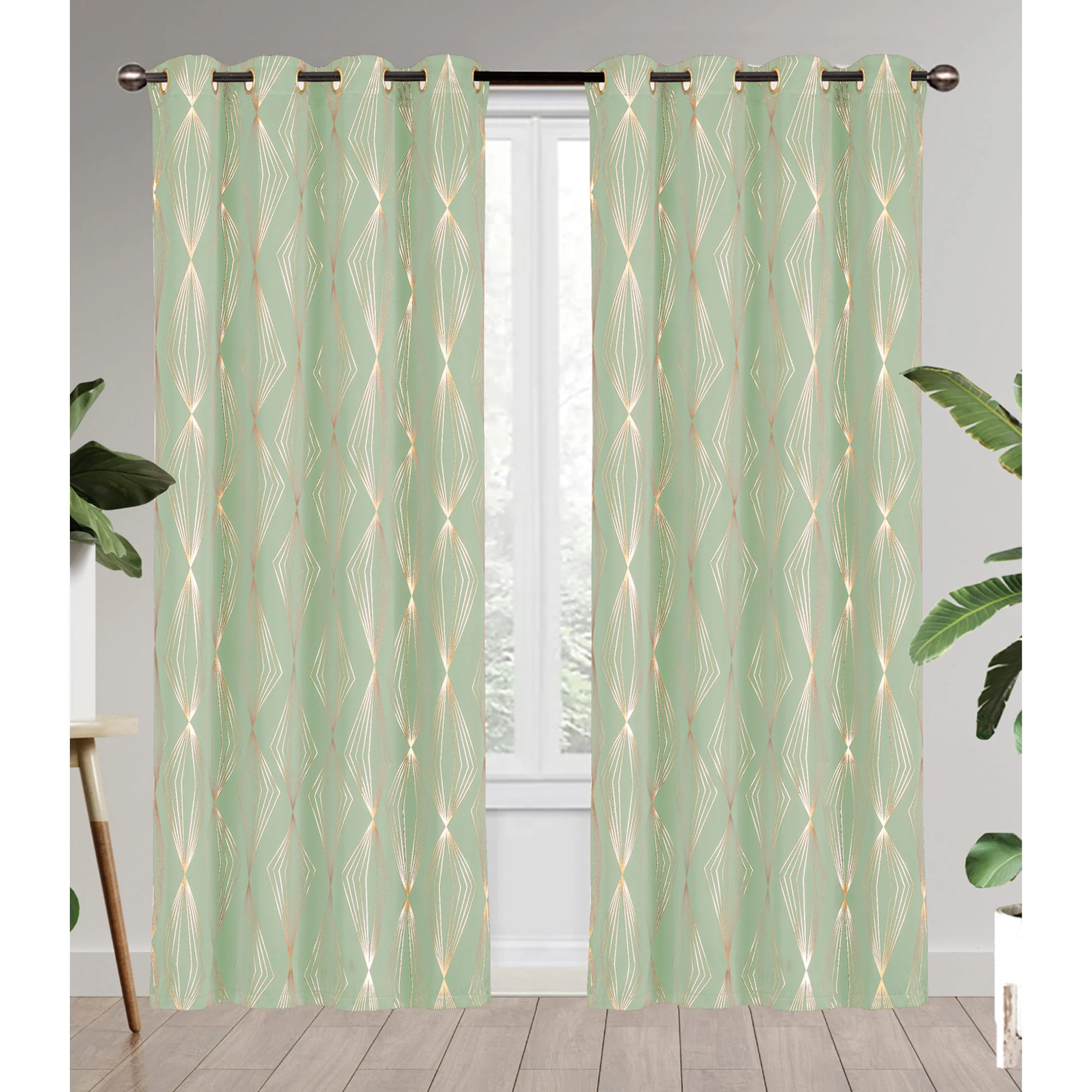 Jules Metallic Ogee Room Darkening Grommet Window Panel, 54x84 Inches