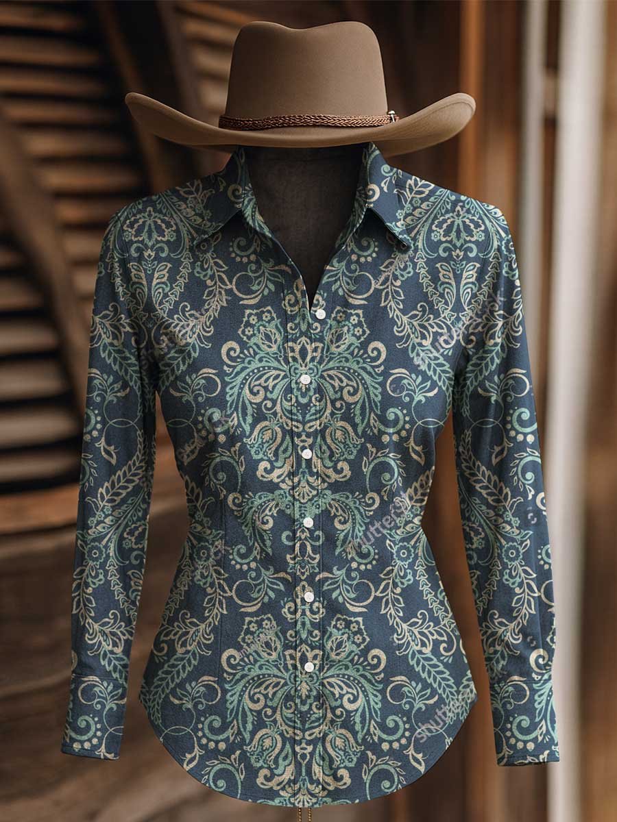 Women's Art Print Western Long Sleeve Shirt