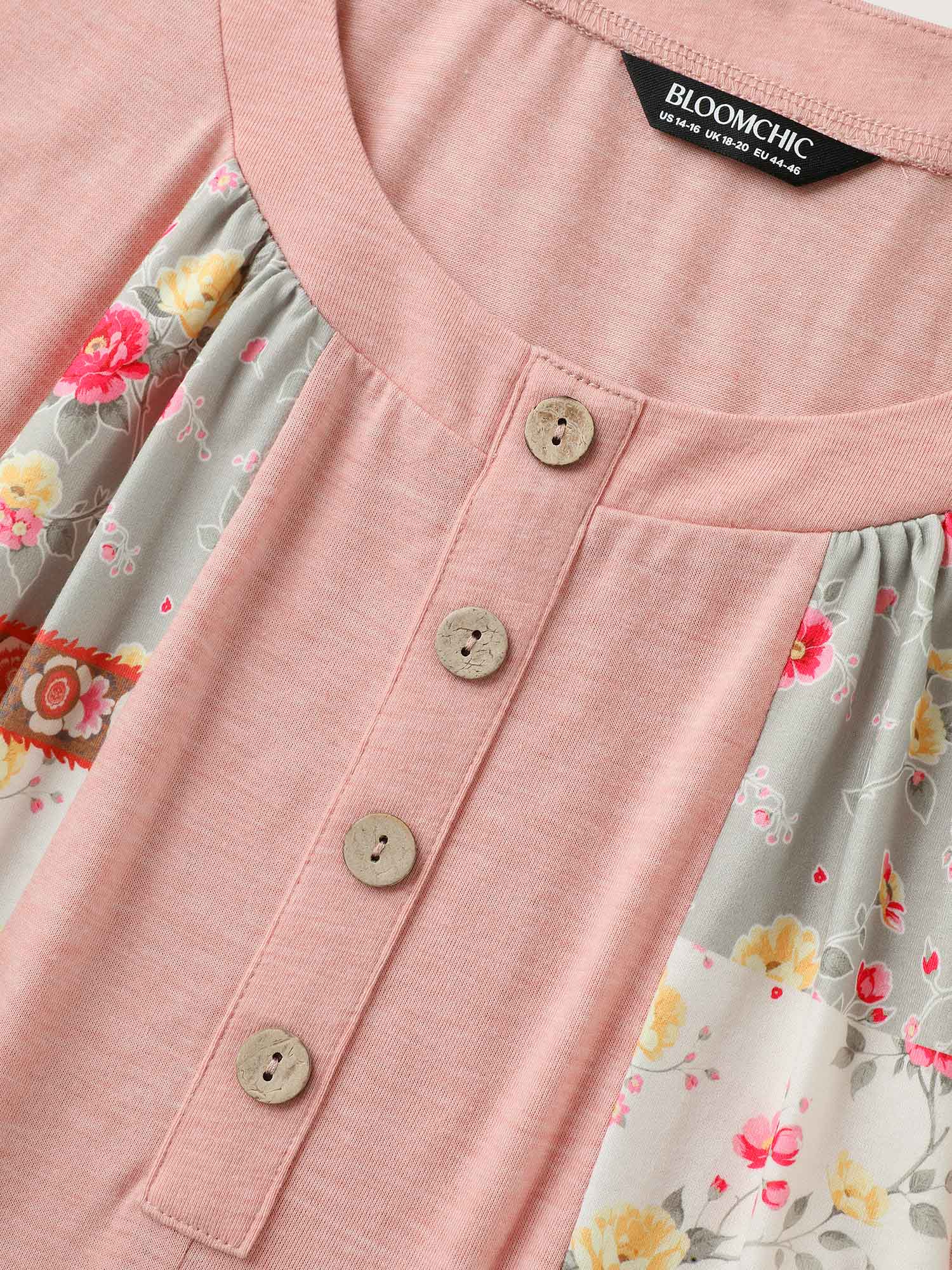 Stretchy Color Block Floral T-Shirt