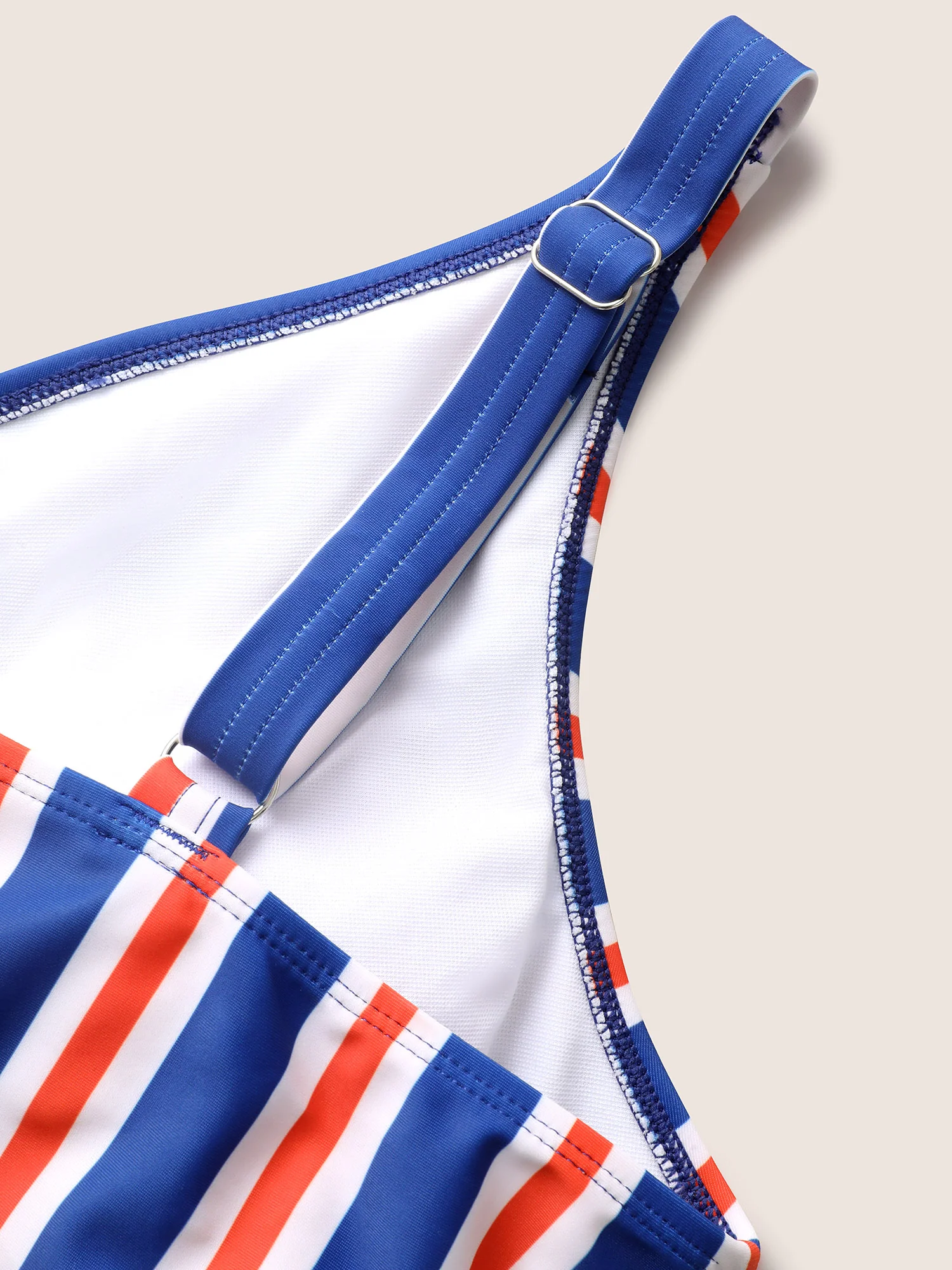 Overlap Collar Contrast Striped Tie knot One Piece Swimsuit