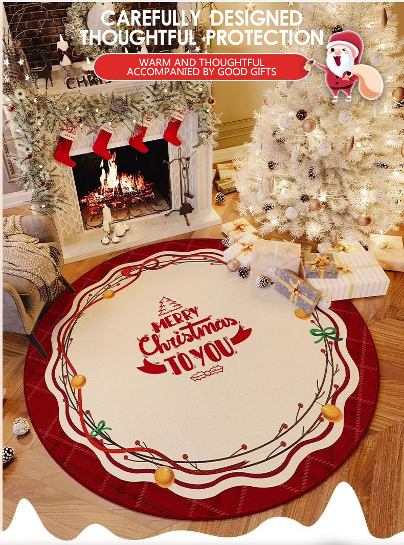 Christmas round carpet atmosphere washable dirt resistant full spread sofa coffee table blanket Christmas tree festive decoration mat