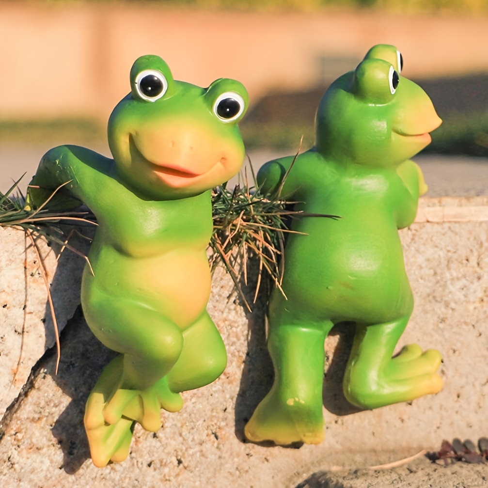 3pcs/set Cute Frog Figurines Hanging Animal Statue, Resin Pot Hanging Climbing Frog Sculpture Outdoor Statues Ornaments Decor For Flower Pot/Fence, Yard Art Figurines For Patio Lawn House