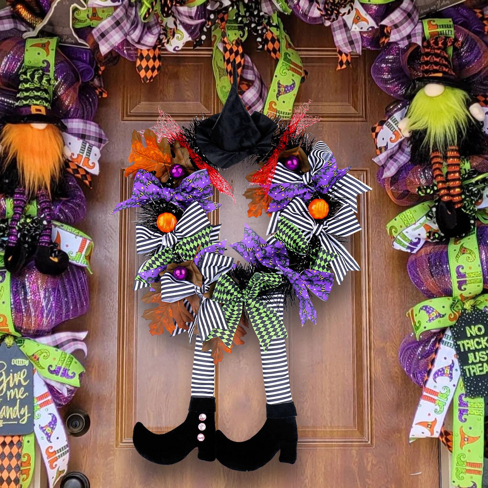 🧙‍♀️Black Witch Wreath - Witch Hat Long-Legged Pumpkin Wreath🎀