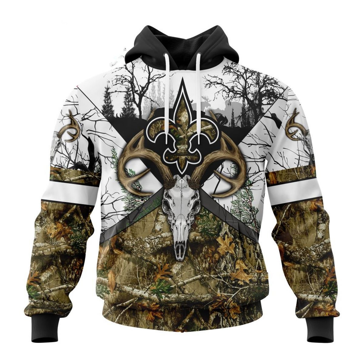NEW ORLEANS SAINTS DEER SKULL AND FOREST 3D HOODIE