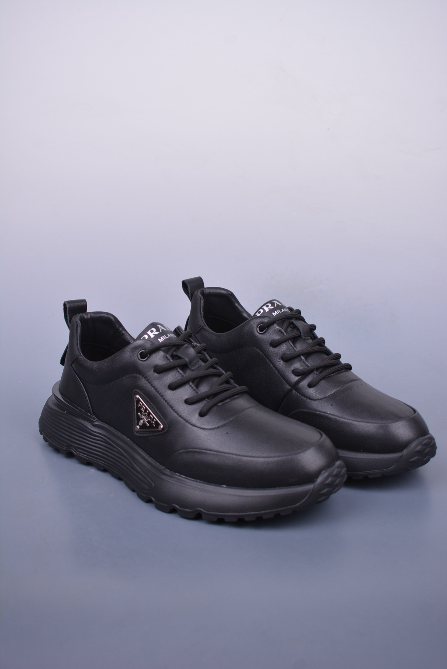 Prada triangle series platform sneakers all black 3D936M