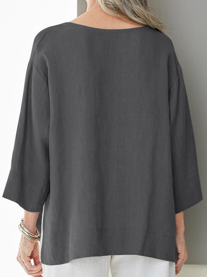 Women's V-Neck Long Sleeve Loose Design Casual Shirt