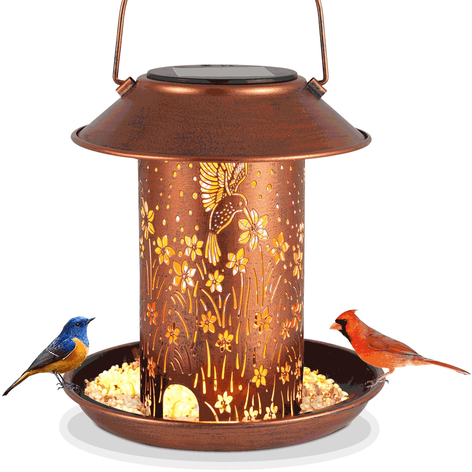Solar Bird Feeders for Outdoors Metal Lanterns Outdoor Waterproof Hanging Garden Decor