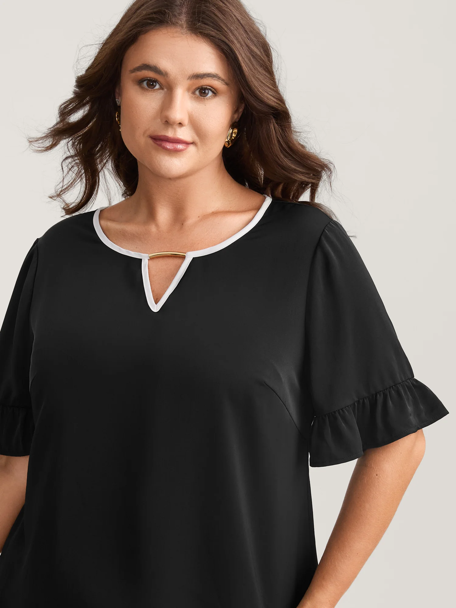 Metallic Detail Neck Cut-Out Blouse