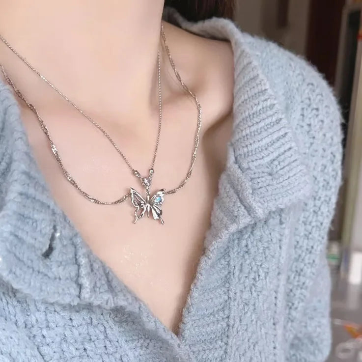 Double Chain Butterfly Necklace