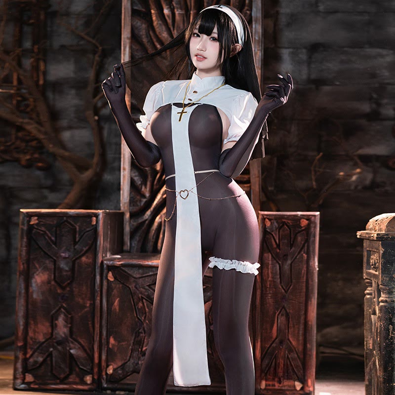 Nun Cross Backless Jumpsuit Lingerie