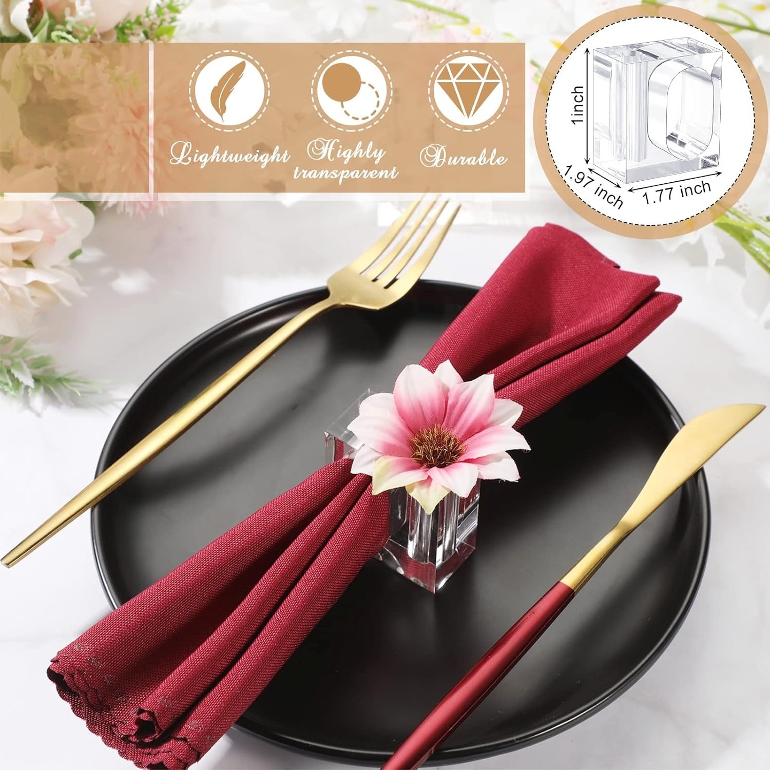 🔥ON SALE 49% OFF🔥Flower Napkin Rings Clear Acrylic Napkin Holder