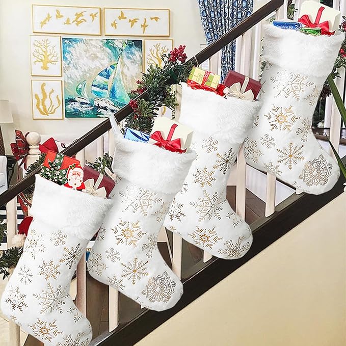 🧦🧦4 Pieces - Deluxe Cream White Faux Fur Christmas Stockings
