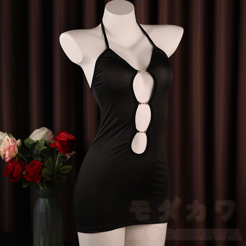 Leopard Print Backless Hollow Out Lingerie Dress