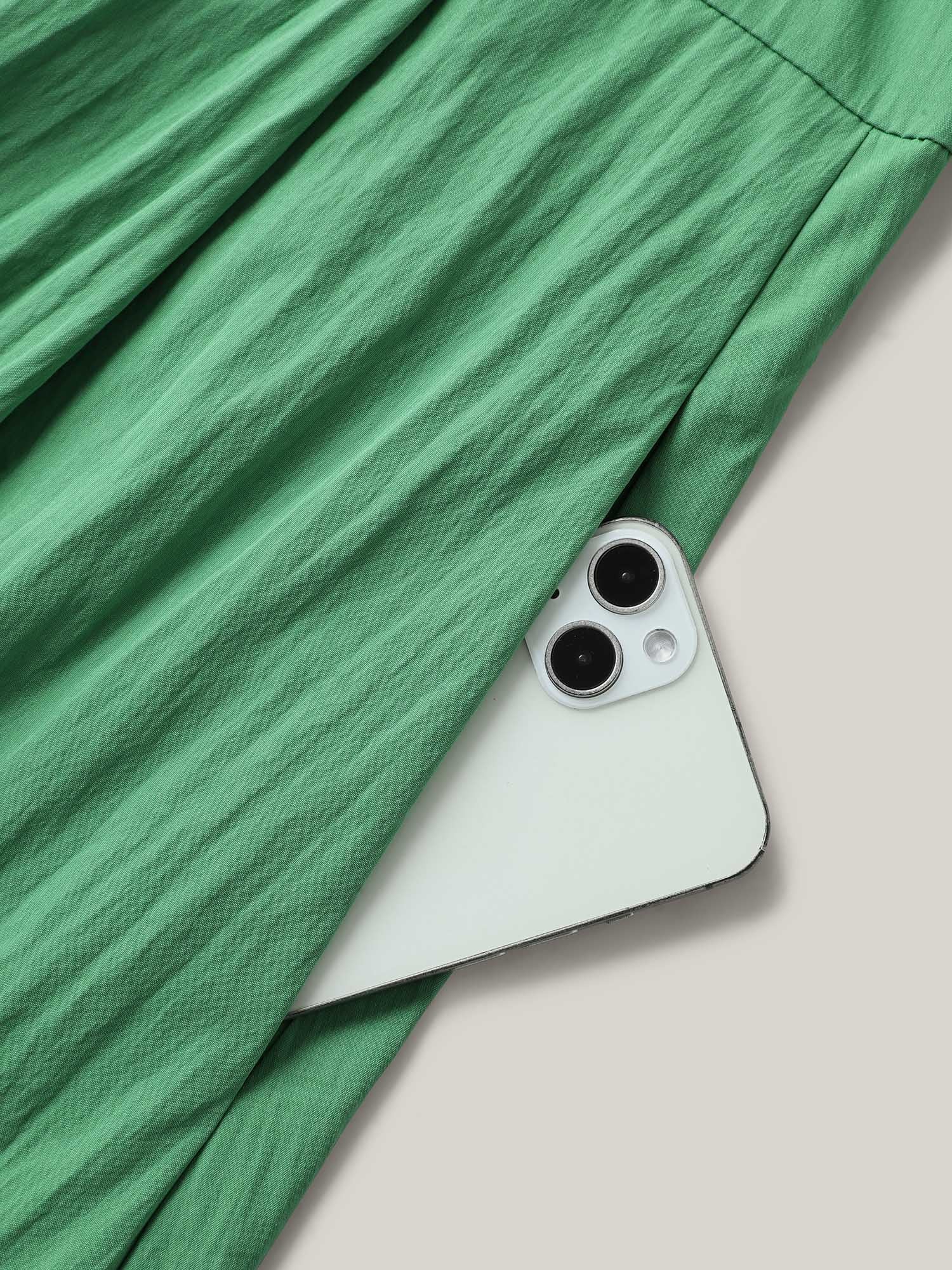 Solid Adjustable Straps Pockets Midi Dress