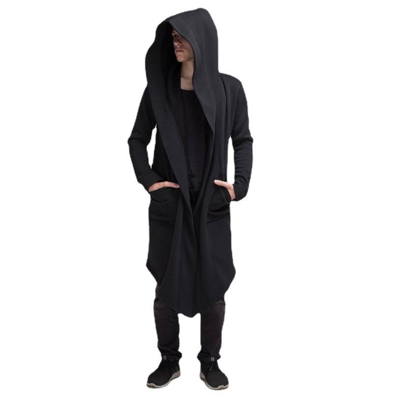 Autumn and winter pure color sweater cardigan overcoat for men hooded long style