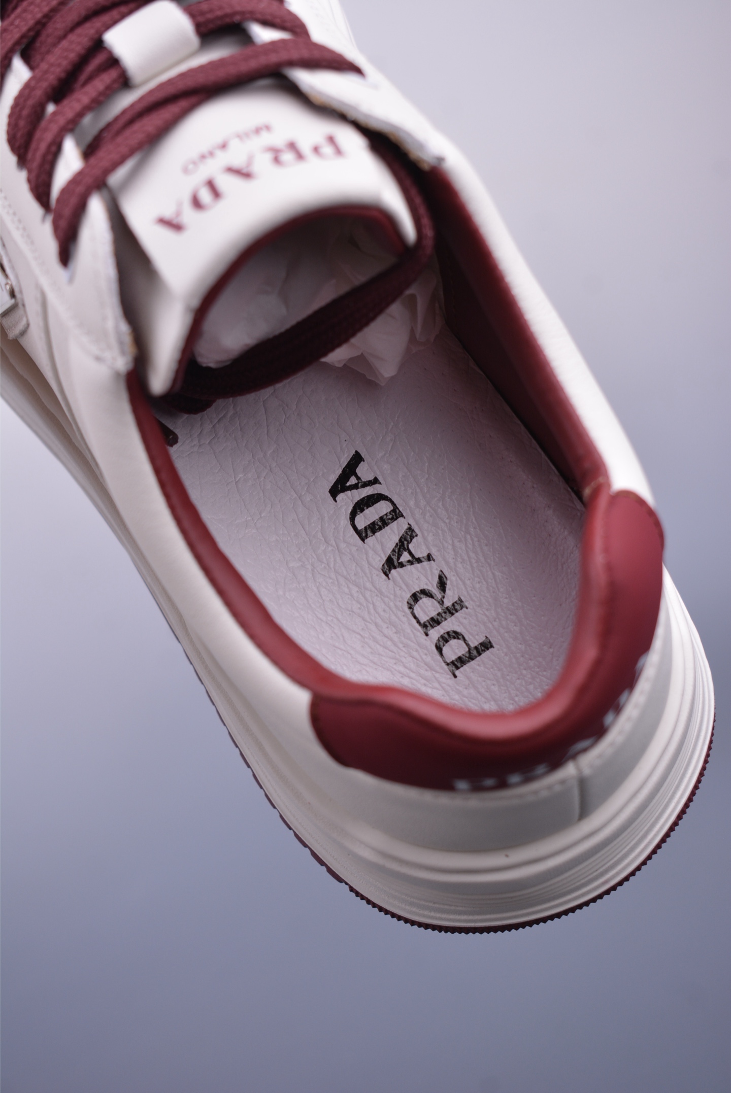 Prada PRAX 01 Triangle Logo Leather Sneakers Triangle Series Sports Shoes White Wine Red 3D937M