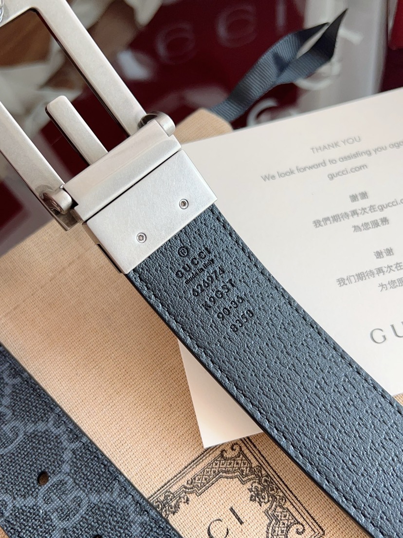 Gucci GG swivel buckle leather belt 3.5cm wide