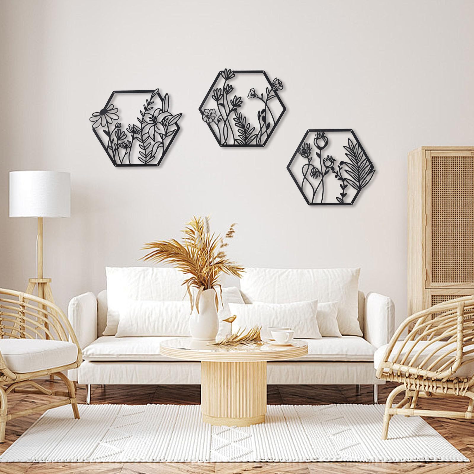 Elegant Metal Floral Wall Decor Set (3 Pieces)