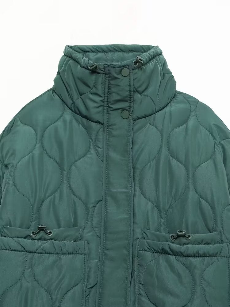 Autumn Women Clothing Street City Casual Stand Collar Cotton Coat Jacket