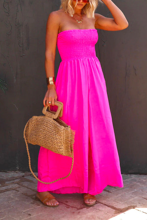 Heididress Strapless Smocked Pocketed Wide Leg Jumpsuit