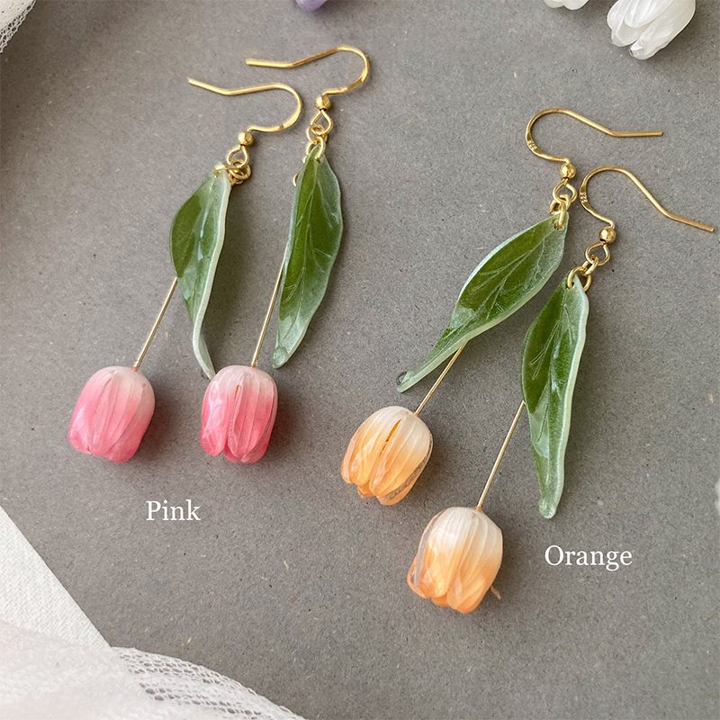 3D Tulip Flower Dangle Earrings