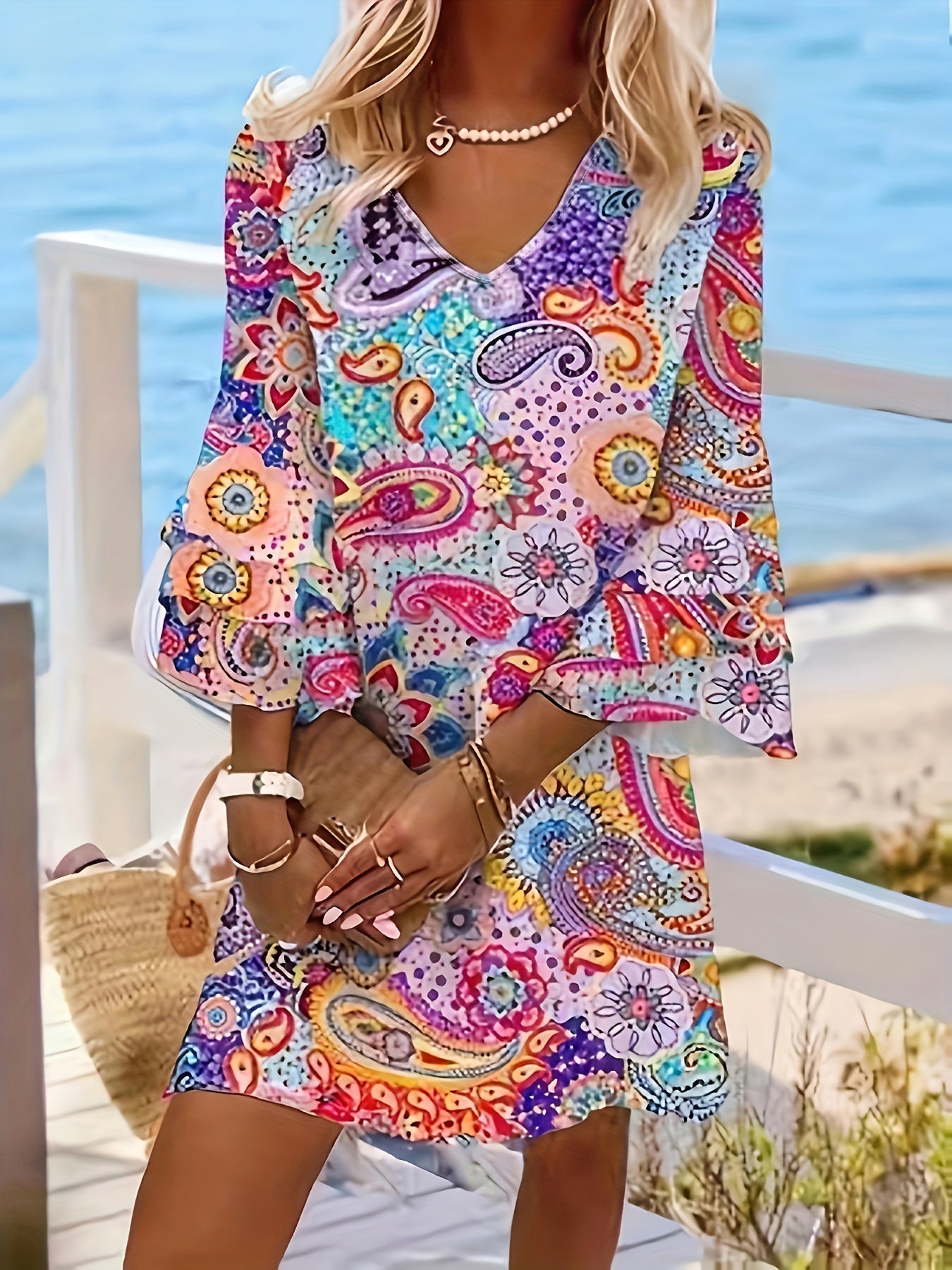 Floral V-Neck Handmade Dress