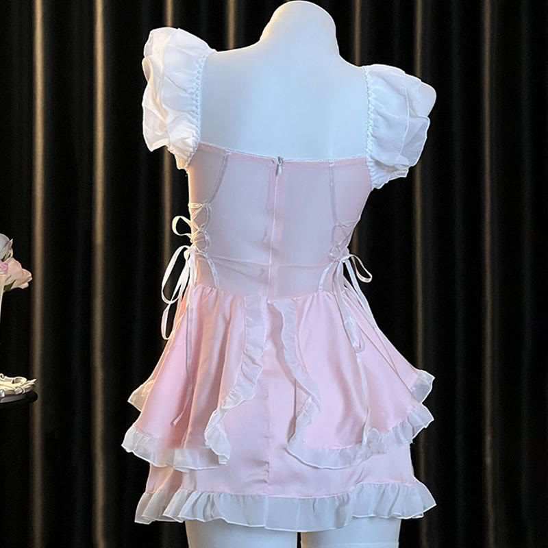See-through Backless Bow Lace-up Lingerie Dress
