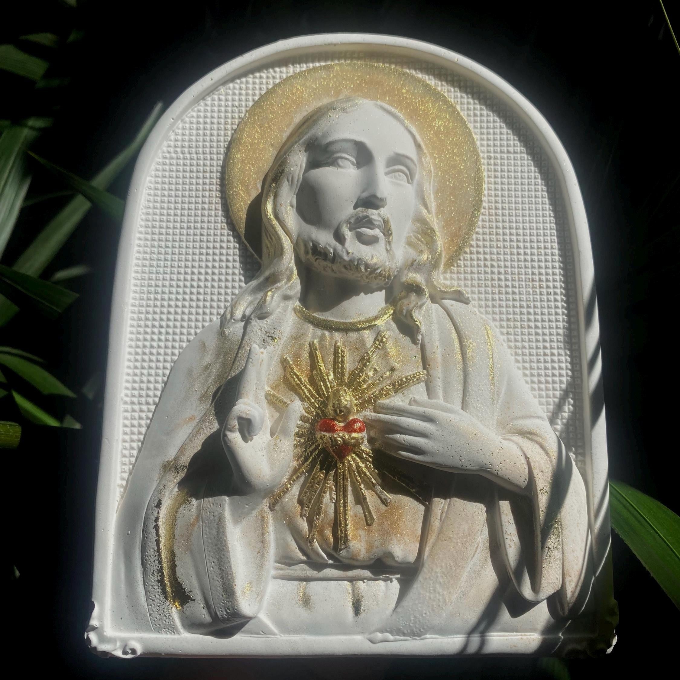 🔥ON SALE🔥Handmade Jesus Wall Plaque Religious Art Sacred Heart
