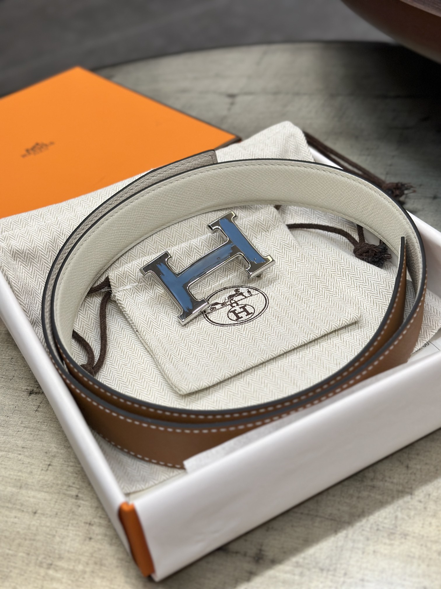Hermès epsom double-faced calfskin belt 3.2CM wide