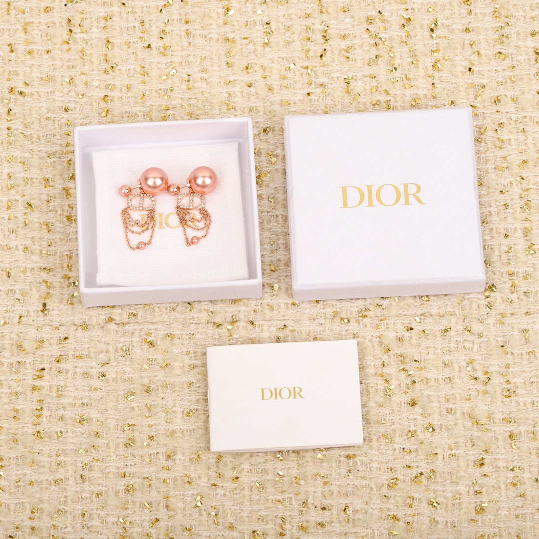 Dior triple tassel double bead earrings