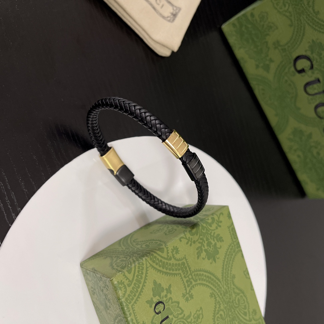 Gucci genuine leather braided gold bracelet