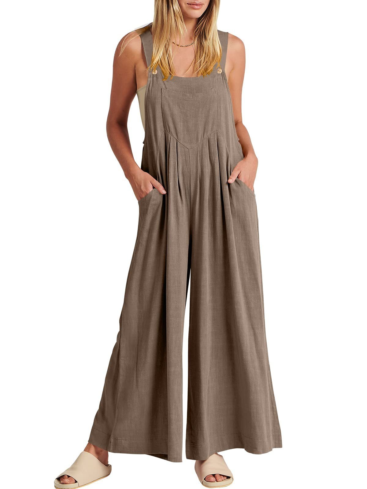 Spring Hot Sale🔥Women's Sleeveless Wide Leg Jumpsuit with Pockets   (Buy 2 Free Shipping)