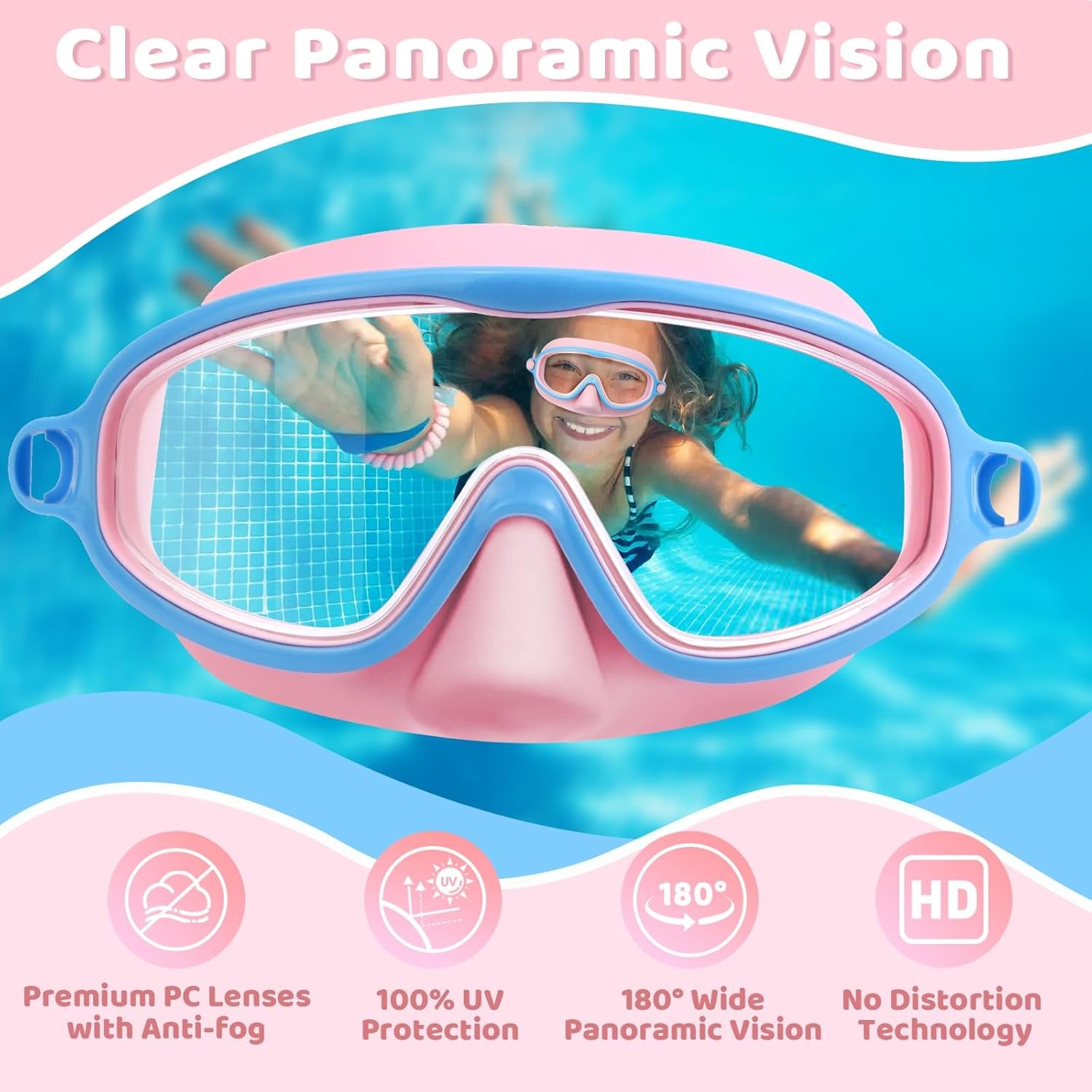 🔥ON SALE 60% OFF🔥Kids-Swim-Goggles with Nose Cover-Wide View Anti Fog UV Anti Shattered Lens