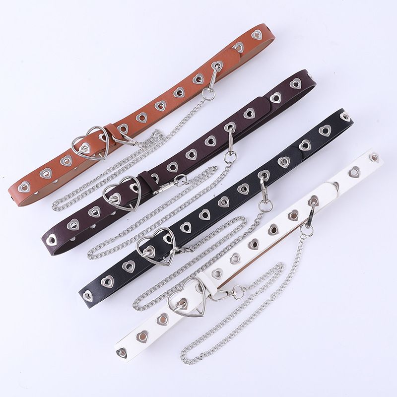 Punk heart-shaped corn buckle hollow decorative belt ladies casual love buckle tie-in jeans chain belt