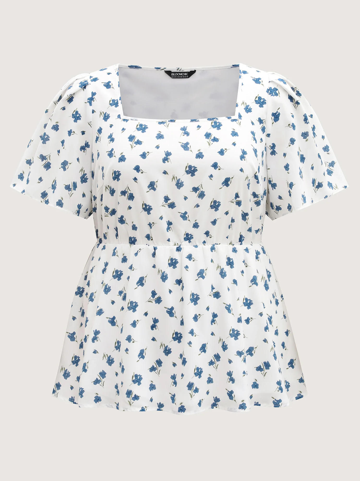 Delicate Floral Print Lotus Sleeve Blouse